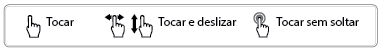 Tocar · Tocar e deslizar · Tocar sem soltar