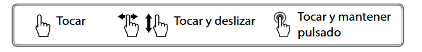 Tocar · Tocar y deslizar · Tocar y mantener pulsado